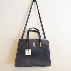Markese Lock Leather Blue Satchel Handbag NWT